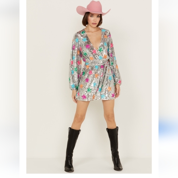 Show Me Your Mumu "Wear Me Out "Rainbow Star Sequin Mini Dress XS - Picture 4 of 14